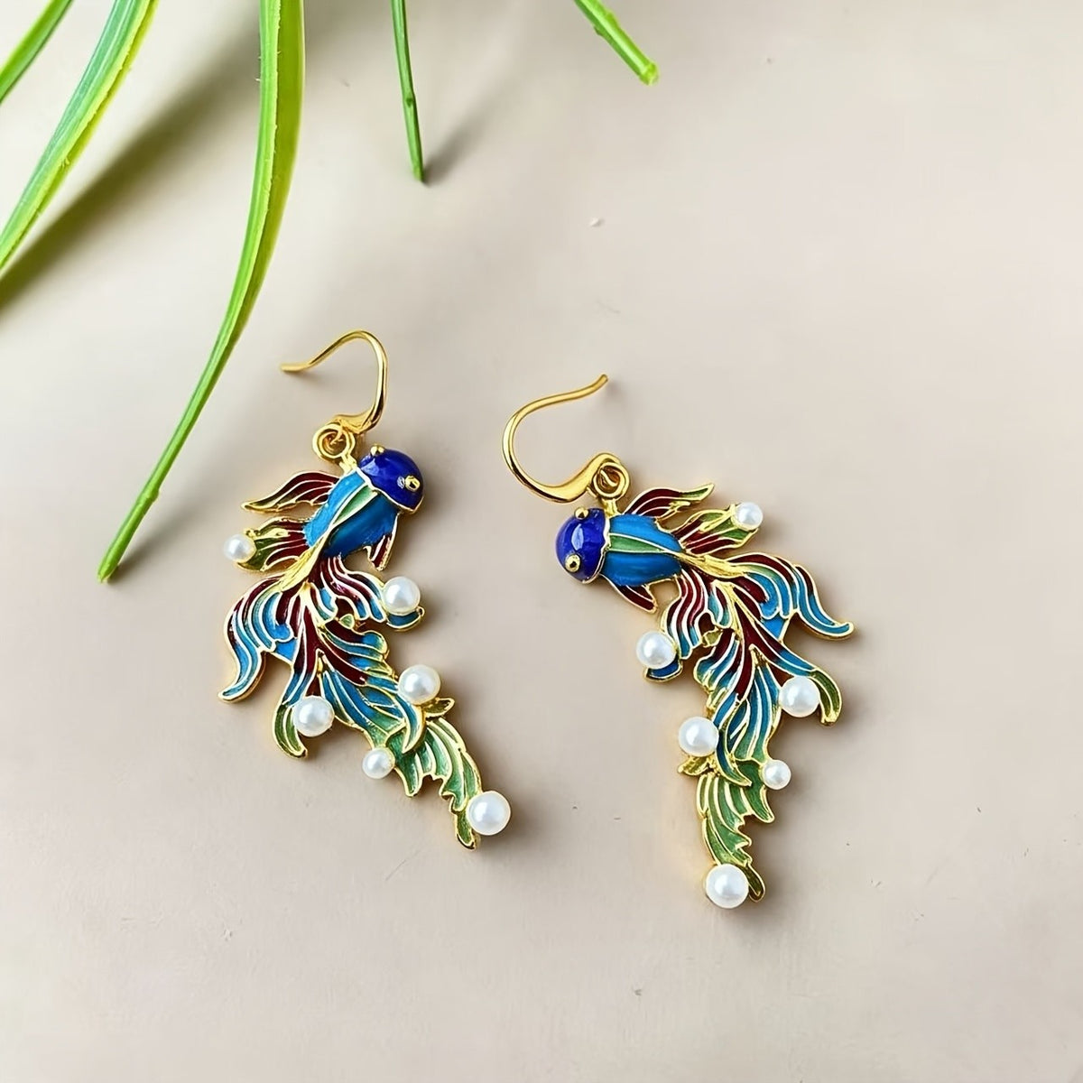 Vintage Enamel Koi Fish Earrings