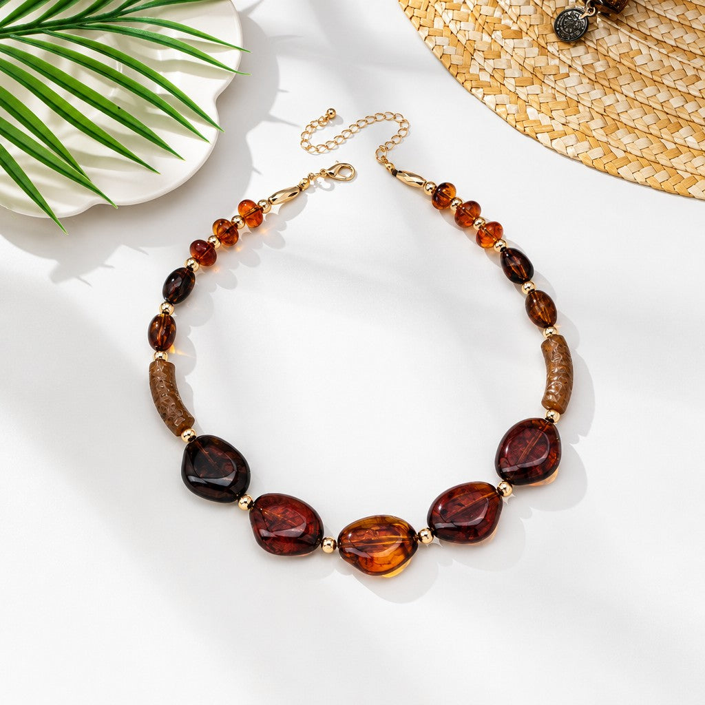 Vintage Amber Chunky Bead Necklace