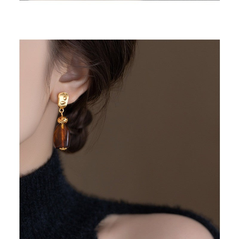 S925 Elegant Amber Drop Earrings