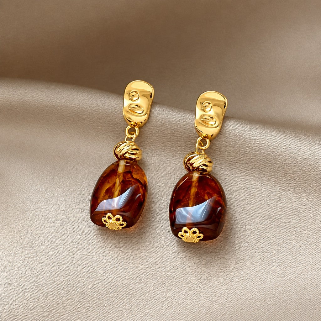 S925 Elegant Amber Drop Earrings