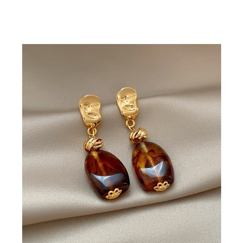 S925 Elegant Amber Drop Earrings