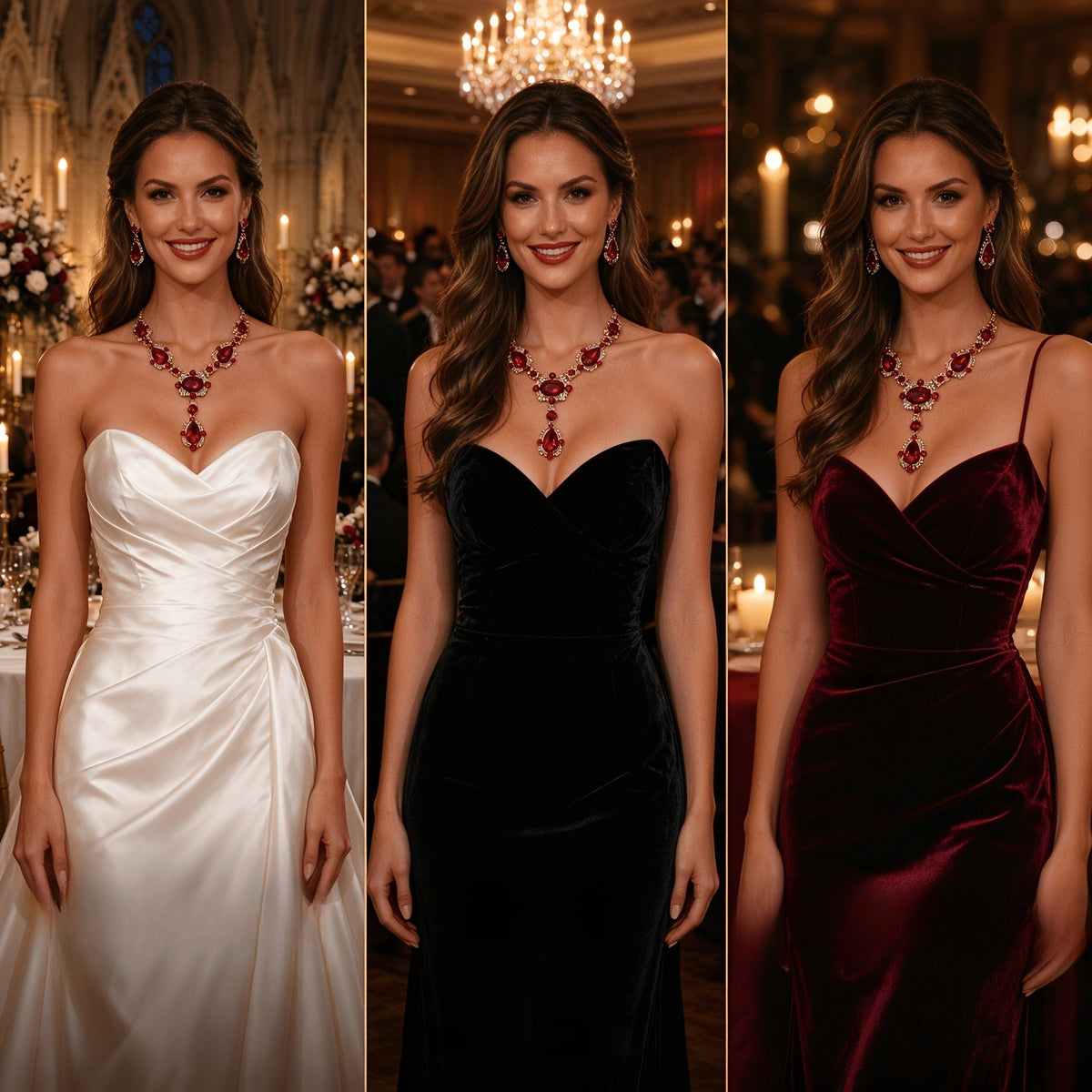 Elegant Red Crystal Necklace & Earring Set