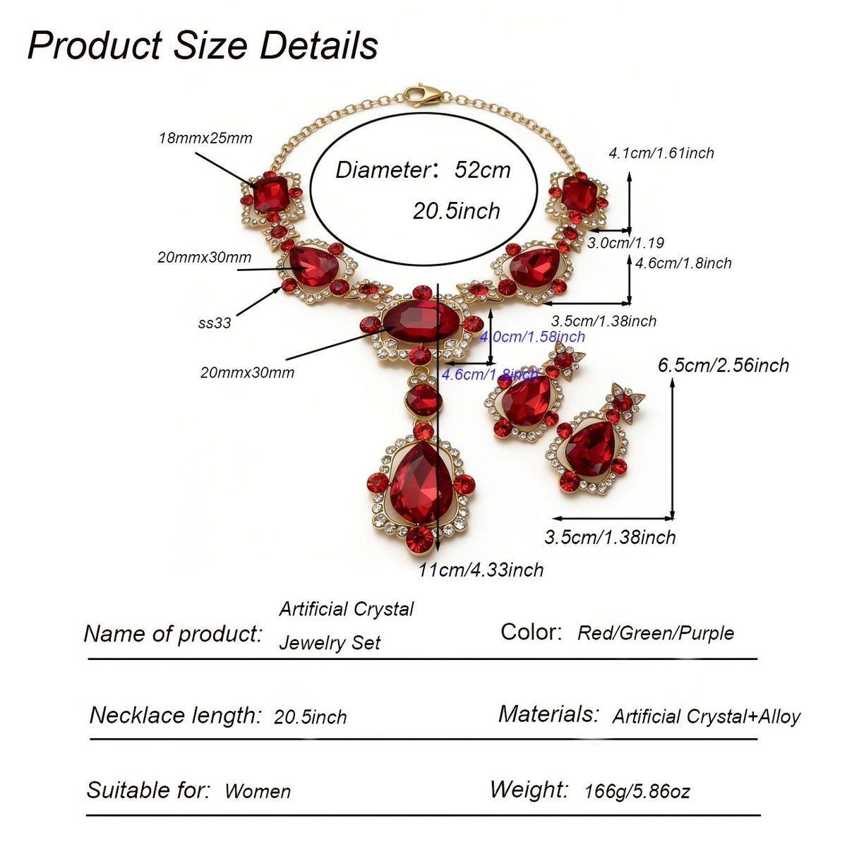 Elegant Red Crystal Necklace & Earring Set