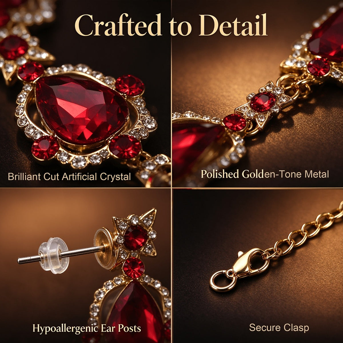 Elegant Red Crystal Necklace & Earring Set