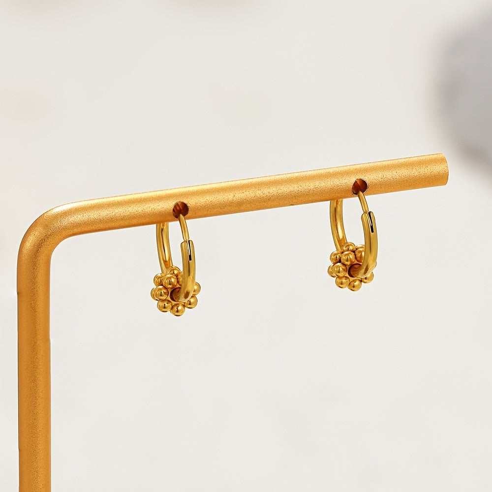 18k Dainty Beaded Flower Hoop Earrings