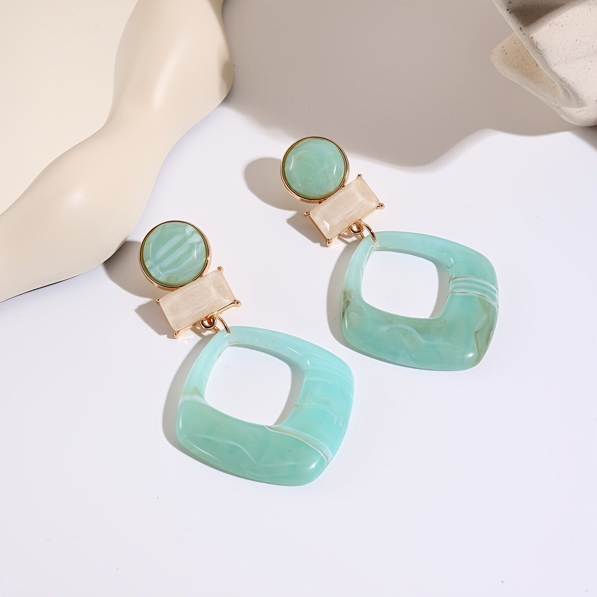Classy Marbled Yellow Geometric Drop Earrings