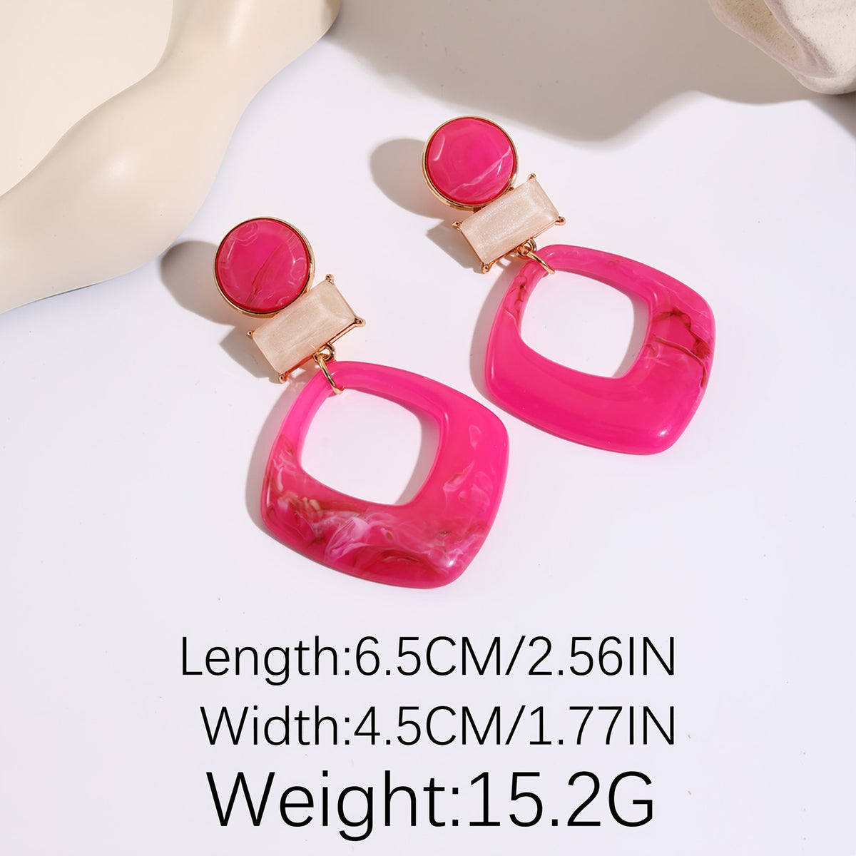 Classy Marbled Yellow Geometric Drop Earrings
