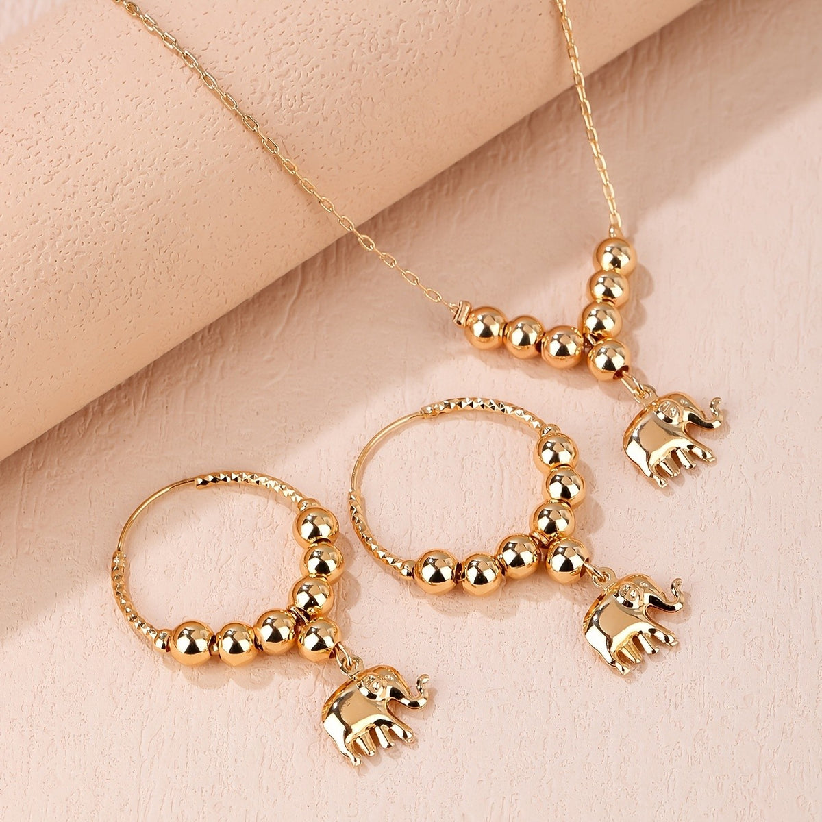 18k Dainty Elephant Beaded Jewelry Set