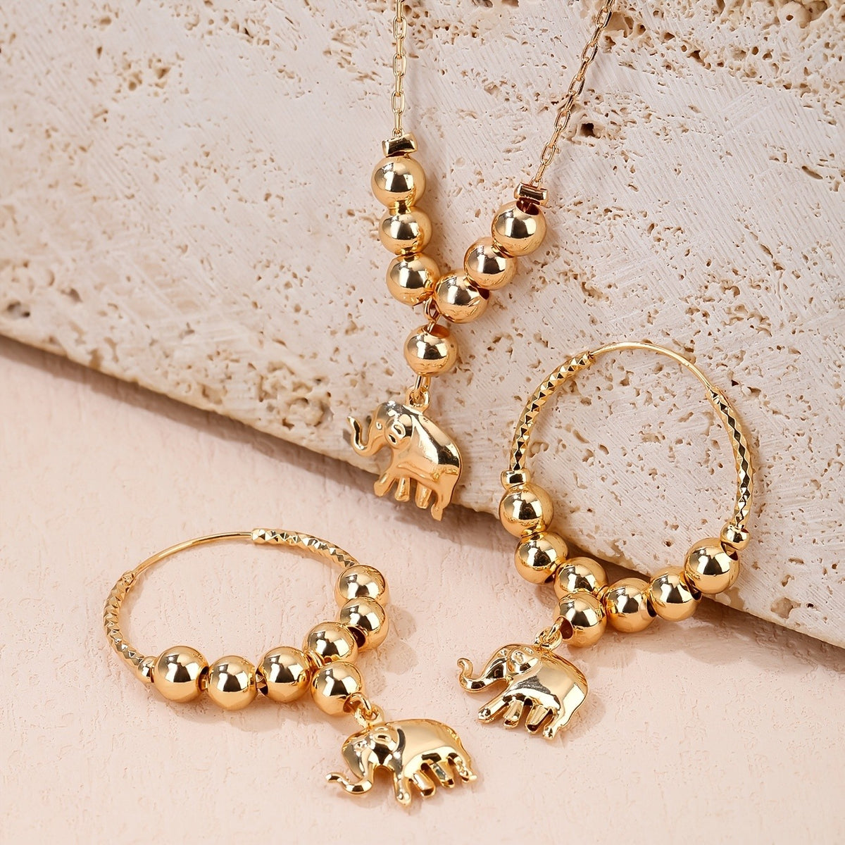 18k Dainty Elephant Beaded Jewelry Set