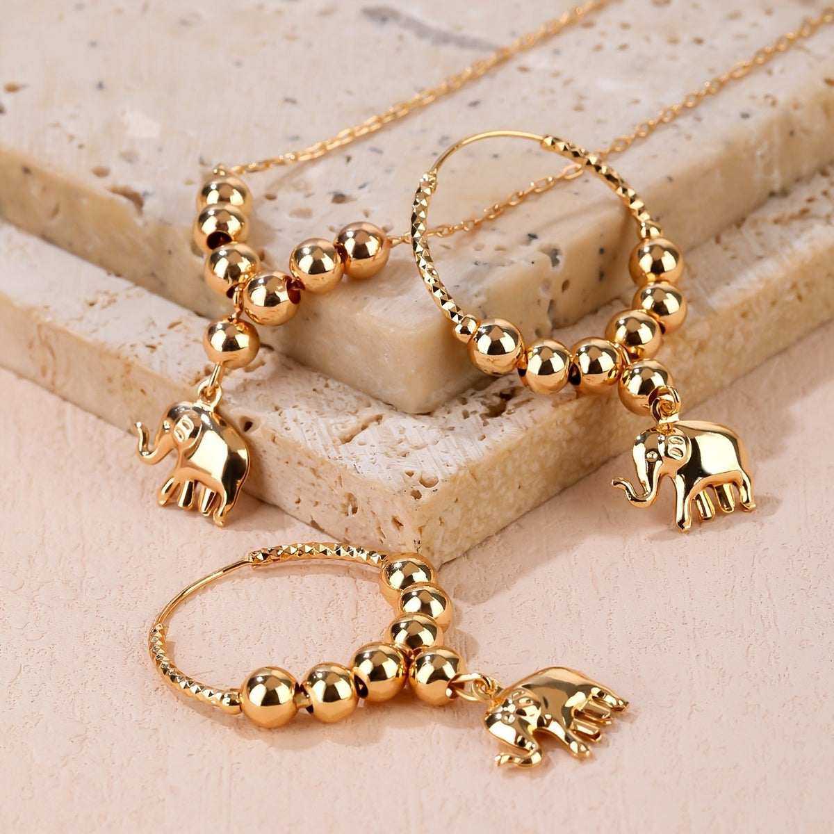 18k Dainty Elephant Beaded Jewelry Set