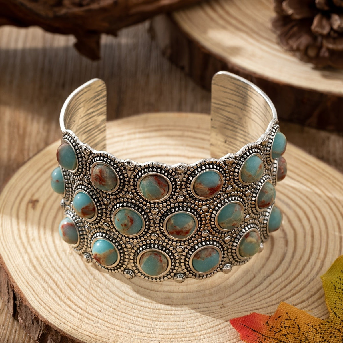 Vintage Boho Natural Stone Cuff Bracelet