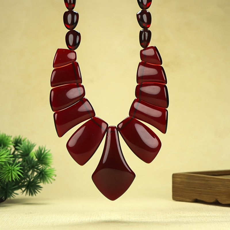 Elegant Burgundy Geometric Bib Necklace