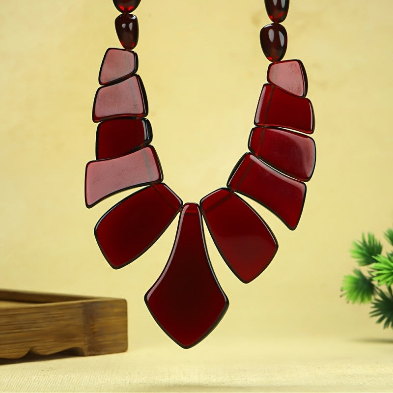 Elegant Burgundy Geometric Bib Necklace
