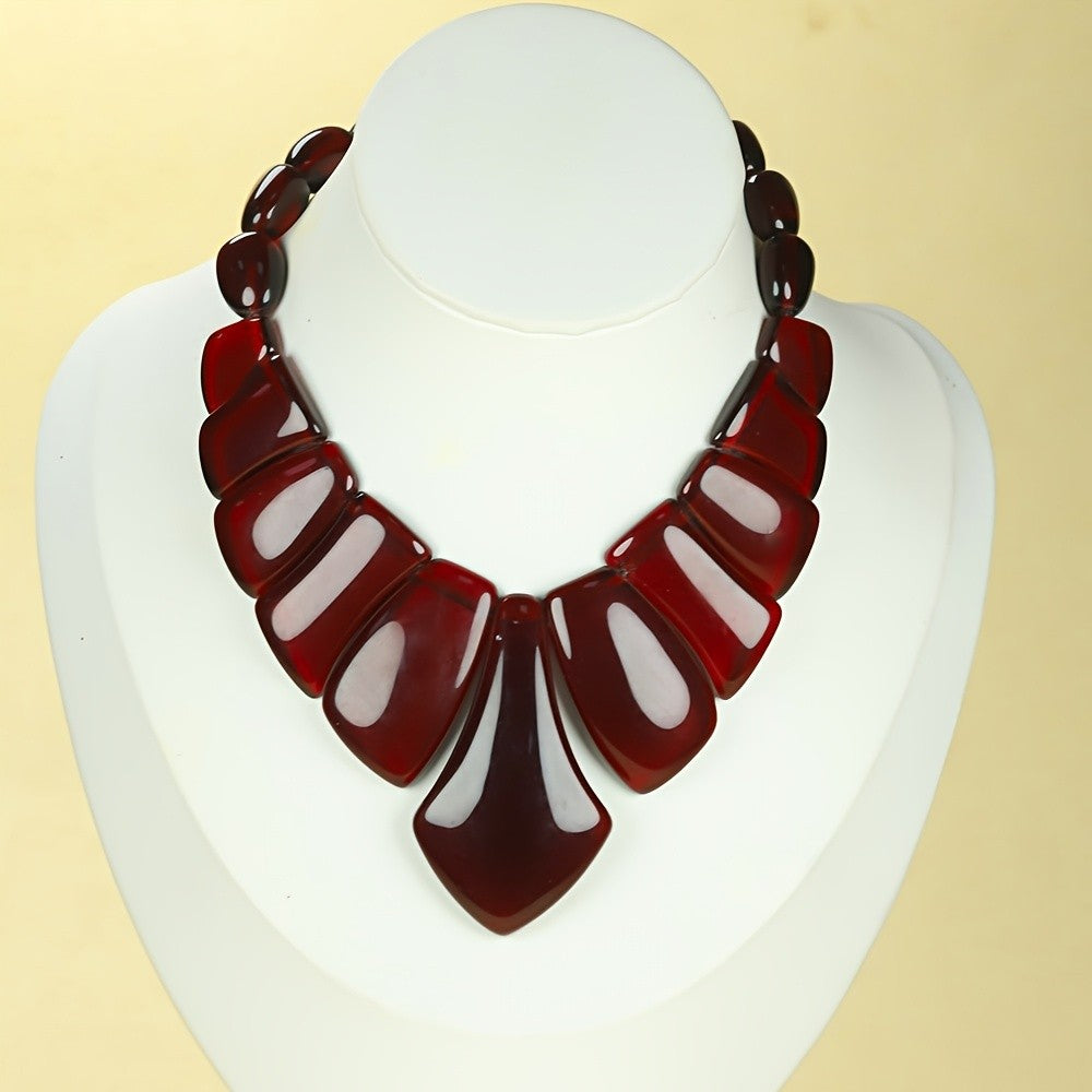 Elegant Burgundy Geometric Bib Necklace