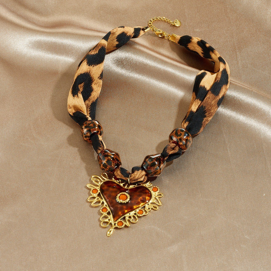 Boho Leopard Print Scarf Heart Necklace