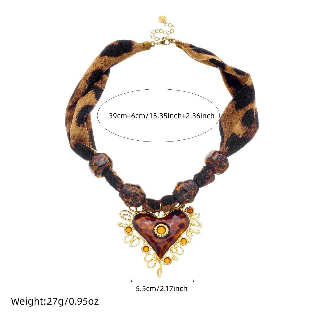Boho Leopard Print Scarf Heart Necklace