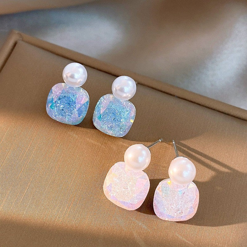 Classy Glitter Square Faux Pearl Earrings