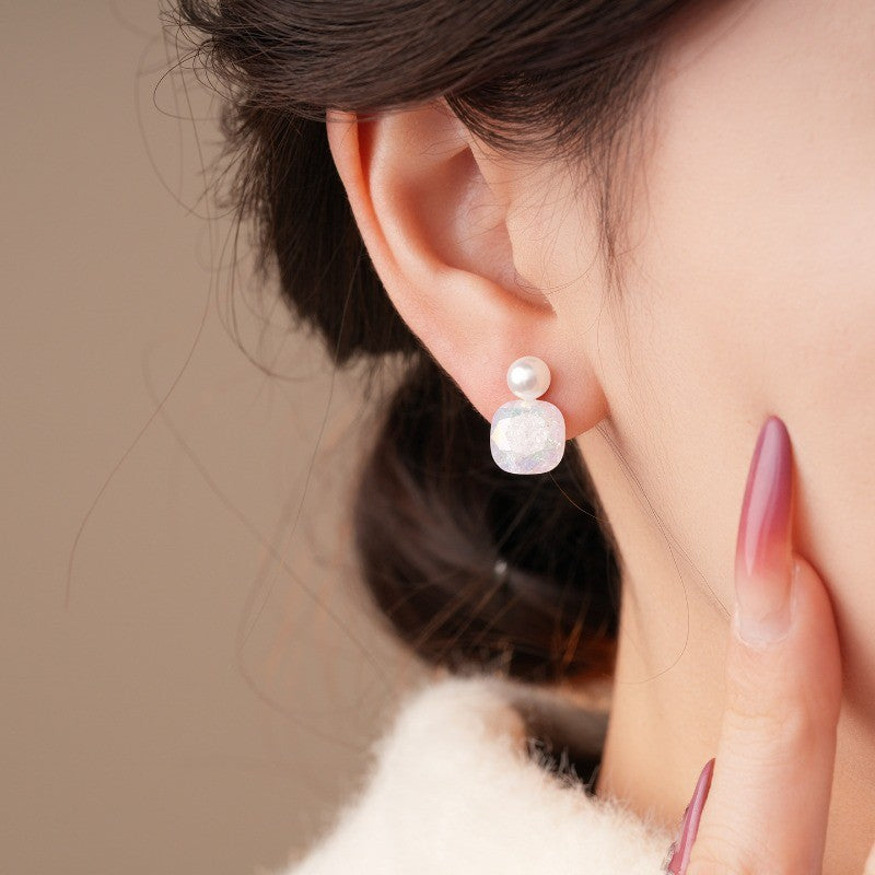 Classy Glitter Square Faux Pearl Earrings