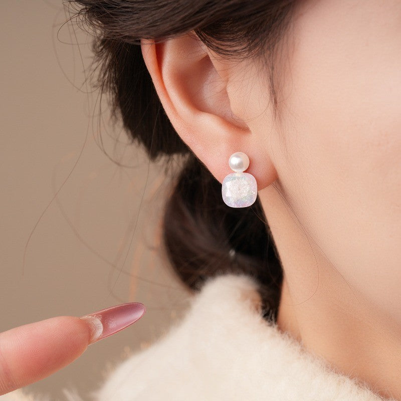 Classy Glitter Square Faux Pearl Earrings