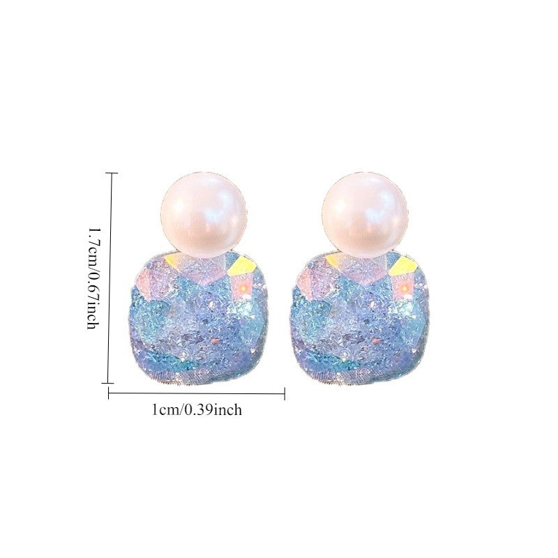 Classy Glitter Square Faux Pearl Earrings