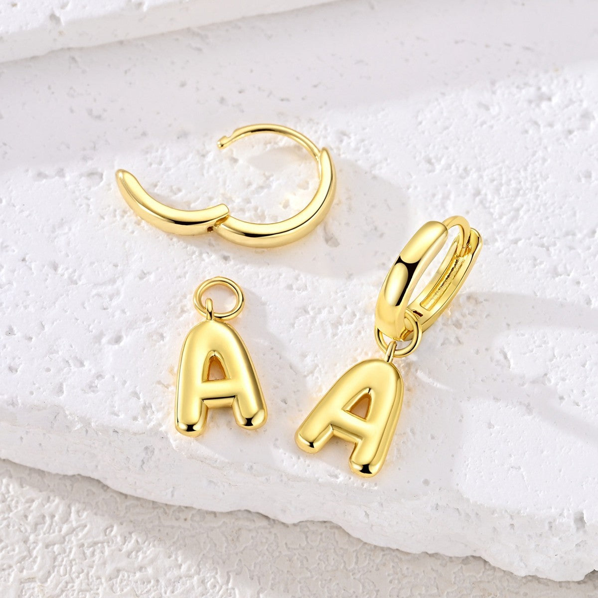 18k Classy Initial A Hoop Earrings