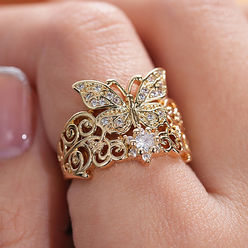 Elegant Hollow Butterfly Zircon Ring
