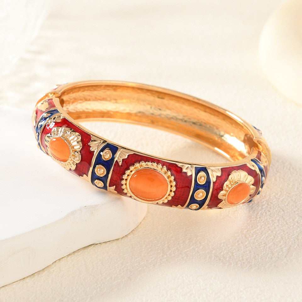 Vintage Enamel Gemstone Bangle Set