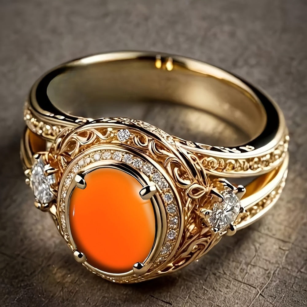 Romantic Orange Oval Filigree Ring