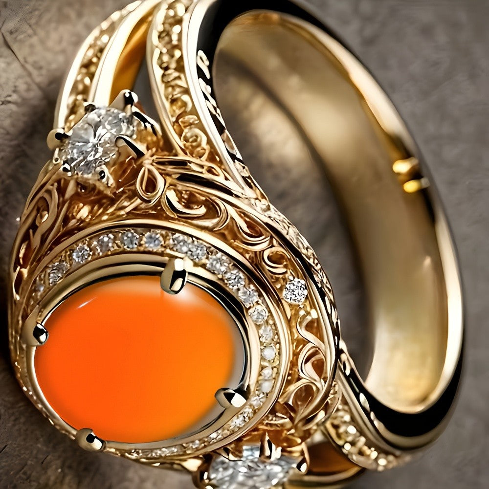 Romantic Orange Oval Filigree Ring