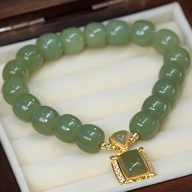 14k Elegant Green Jade Beaded Bracelet
