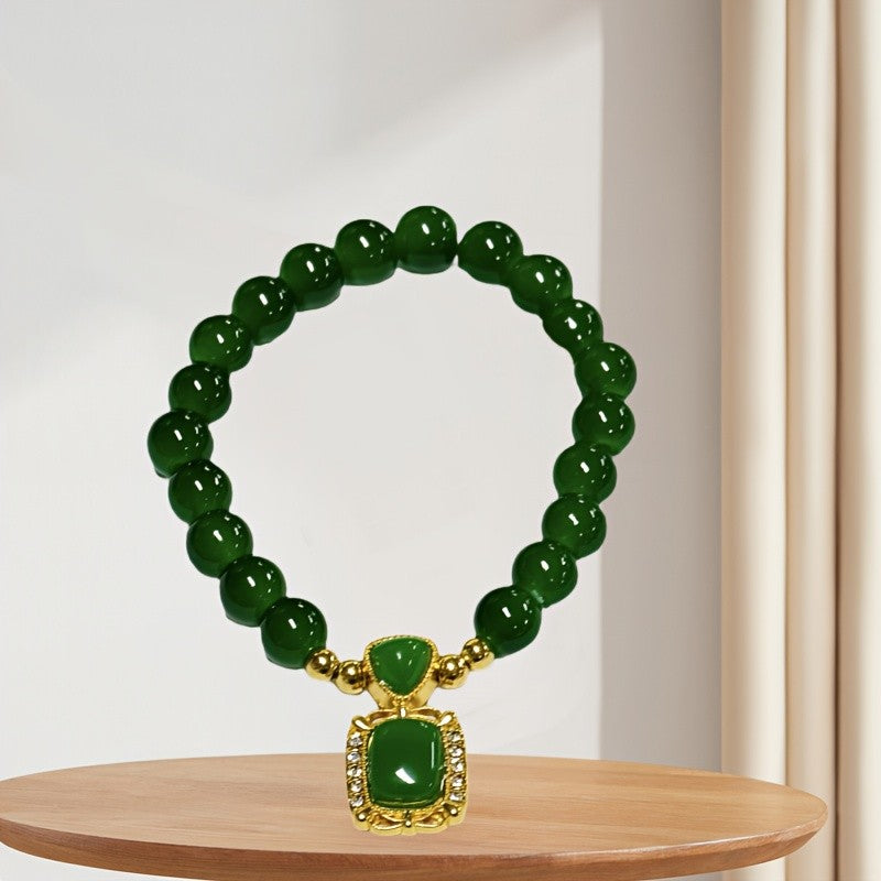 14k Elegant Green Jade Beaded Bracelet
