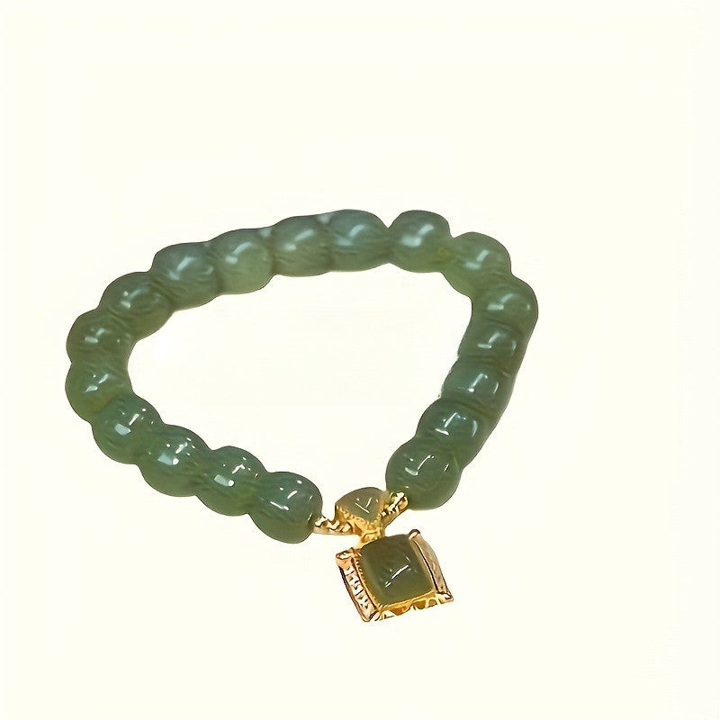 14k Elegant Green Jade Beaded Bracelet