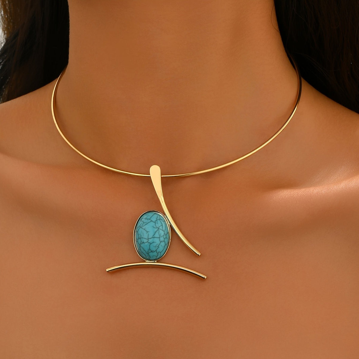 Boho Turquoise Geometric Choker Necklace