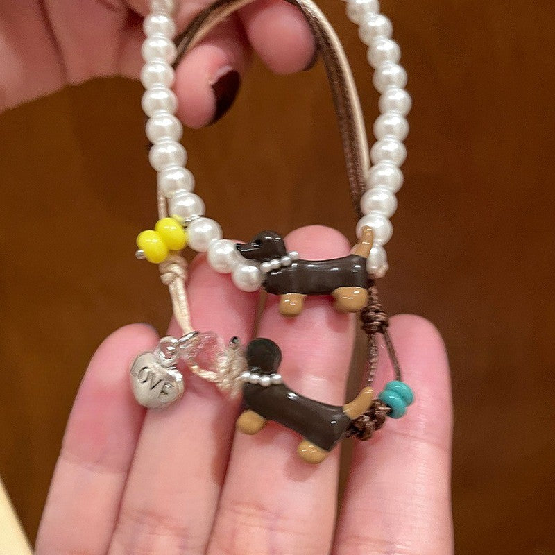 Dainty Dachshund Pearl Bracelet