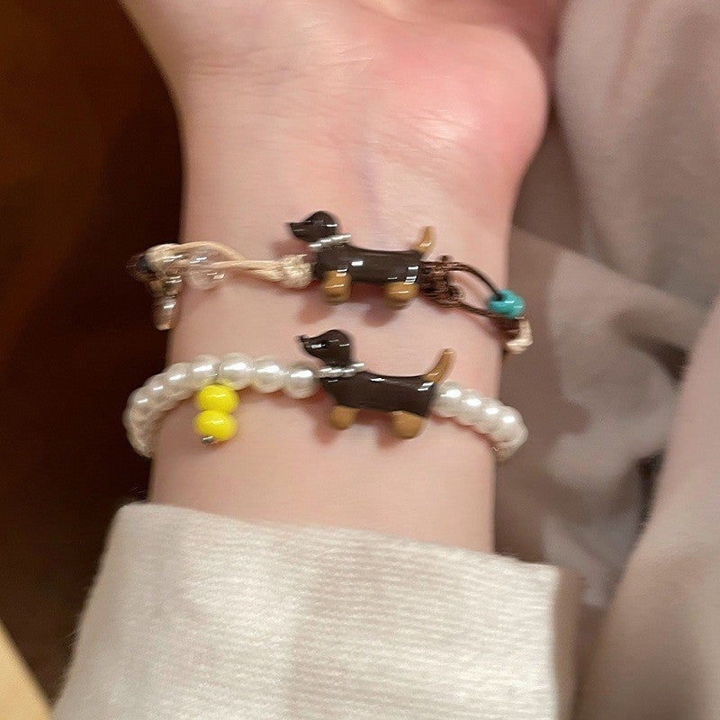 Dainty Dachshund Pearl Bracelet