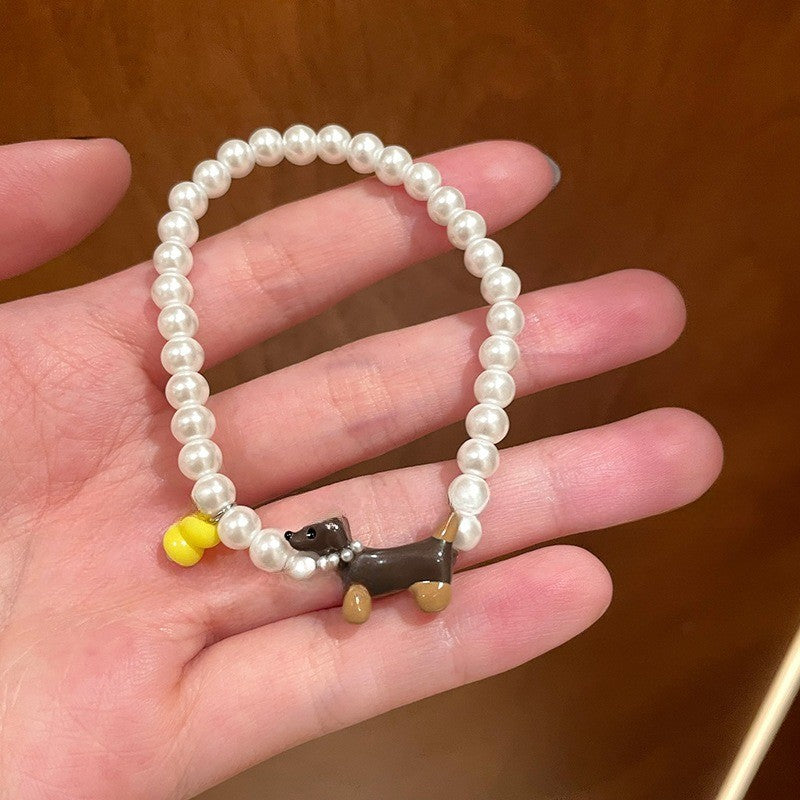 Dainty Dachshund Pearl Bracelet