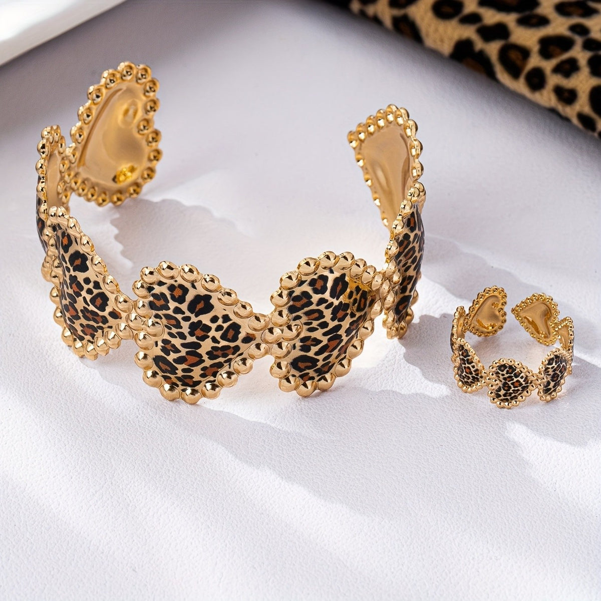 Classy Leopard Print Heart Jewelry Set