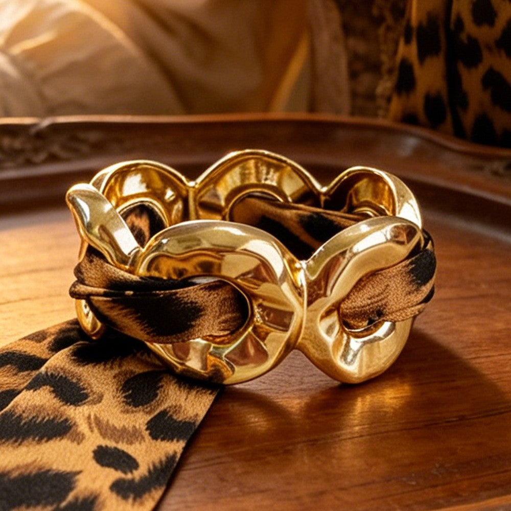 Classy Leopard Print Scarf Link Bracelet