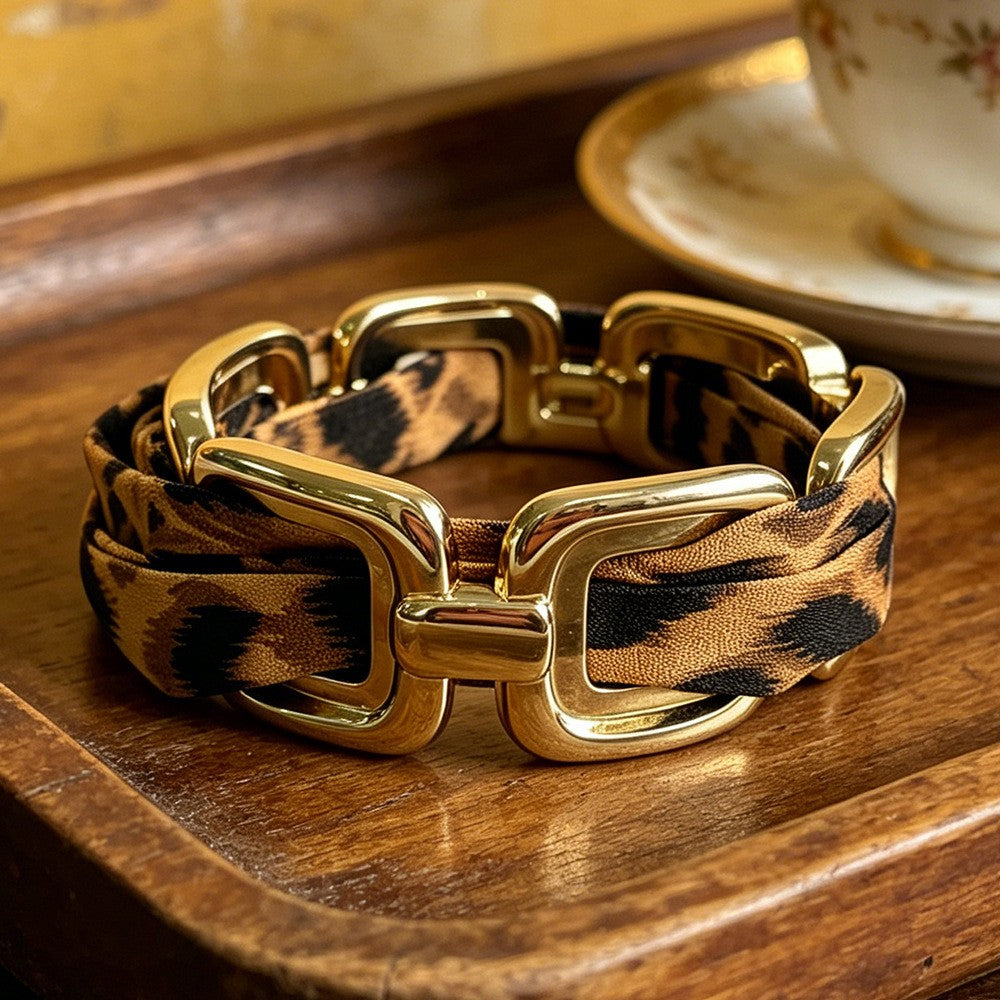 Classy Leopard Print Scarf Link Bracelet