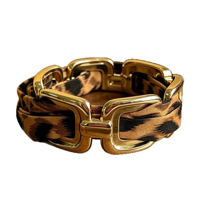 Classy Leopard Print Scarf Link Bracelet