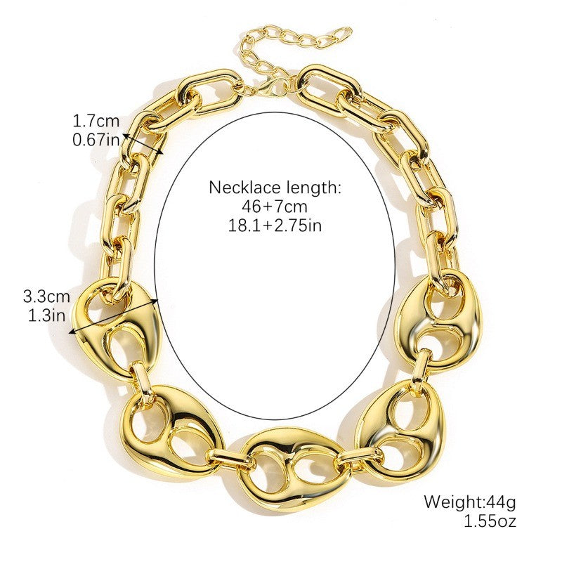 Classy Polished Hollow Oval Link Necklace
