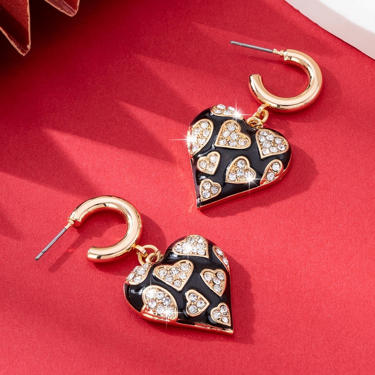 Elegant Black Heart Drop Earrings