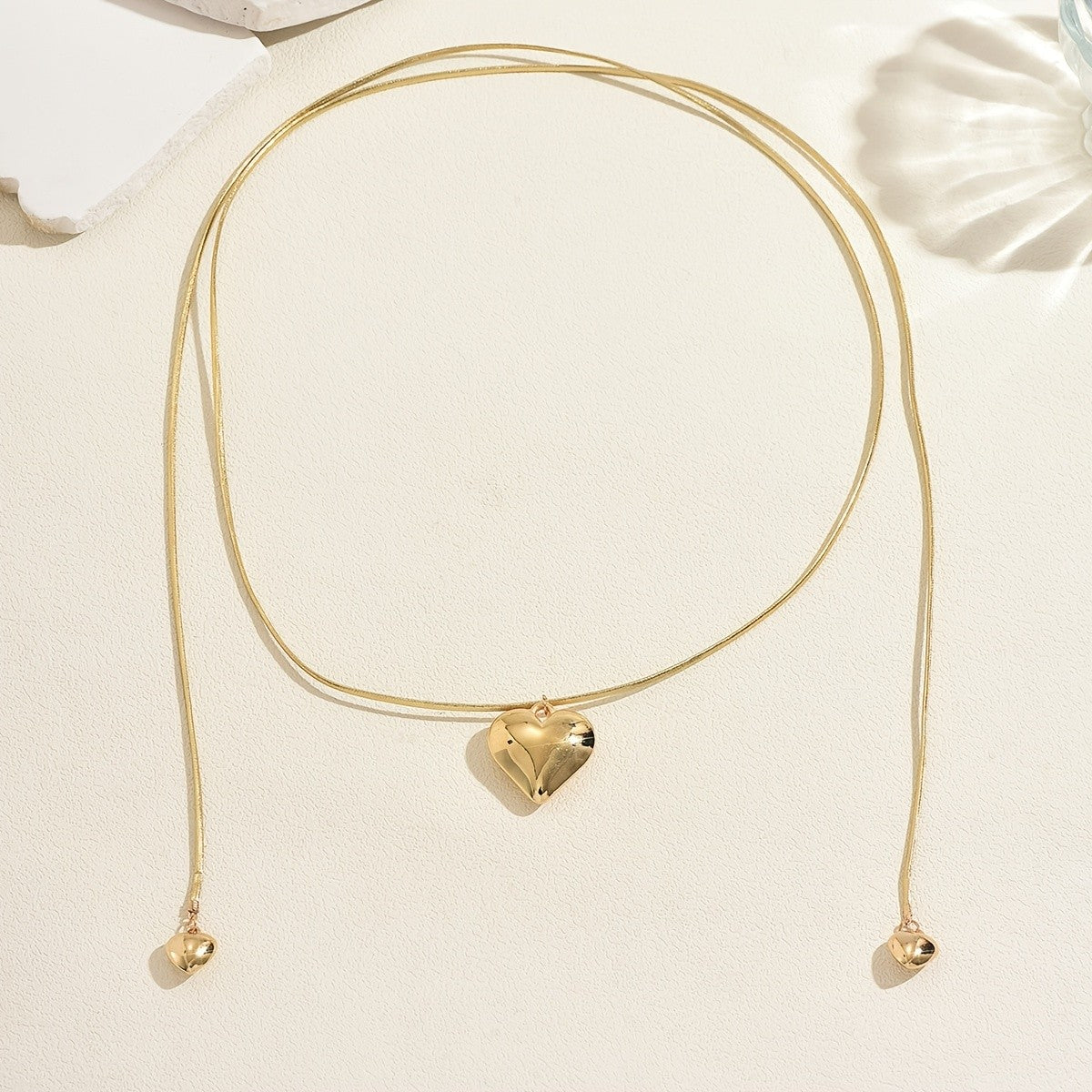 Romantic Adjustable Bow Heart Lariat Necklace