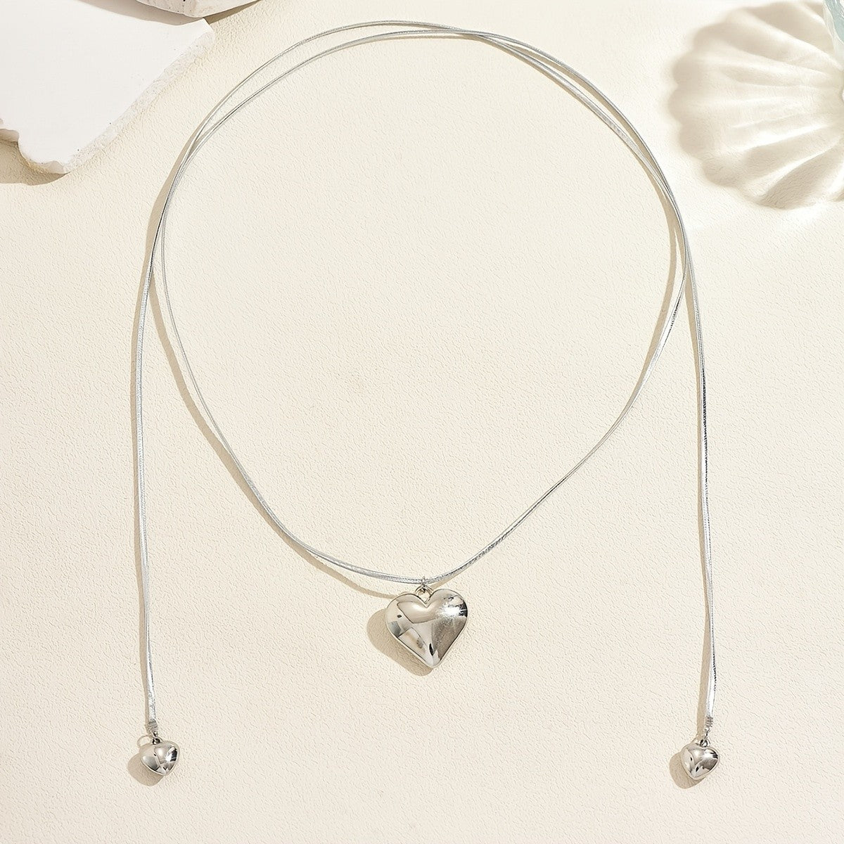 Romantic Adjustable Bow Heart Lariat Necklace