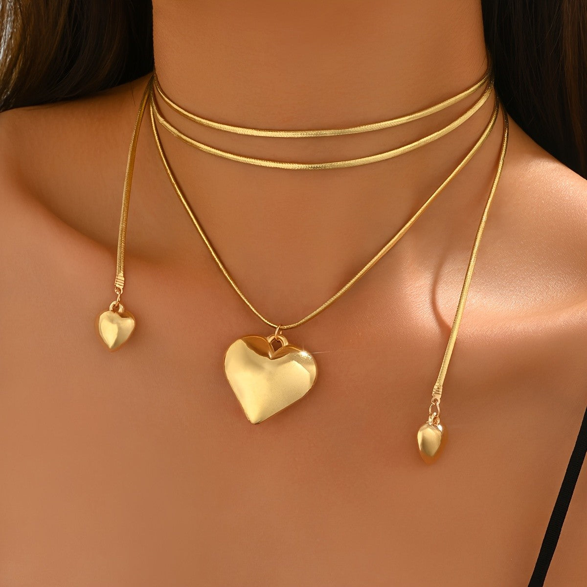 Romantic Adjustable Bow Heart Lariat Necklace