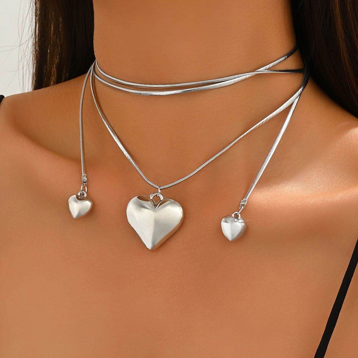 Romantic Adjustable Bow Heart Lariat Necklace