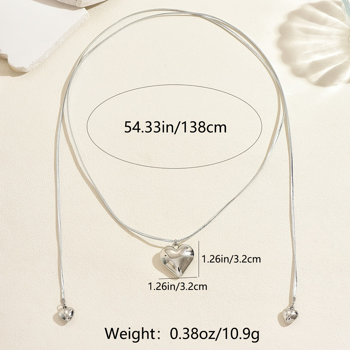 Romantic Adjustable Bow Heart Lariat Necklace