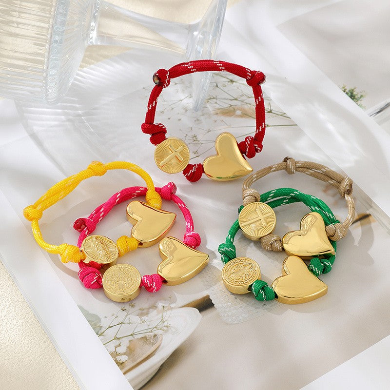 18k Boho Braided Heart Medal Bracelet