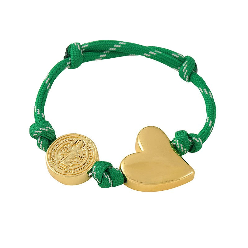 18k Boho Braided Heart Medal Bracelet