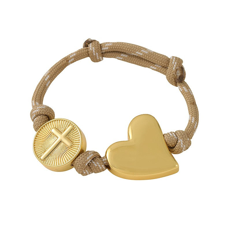18k Boho Braided Heart Medal Bracelet